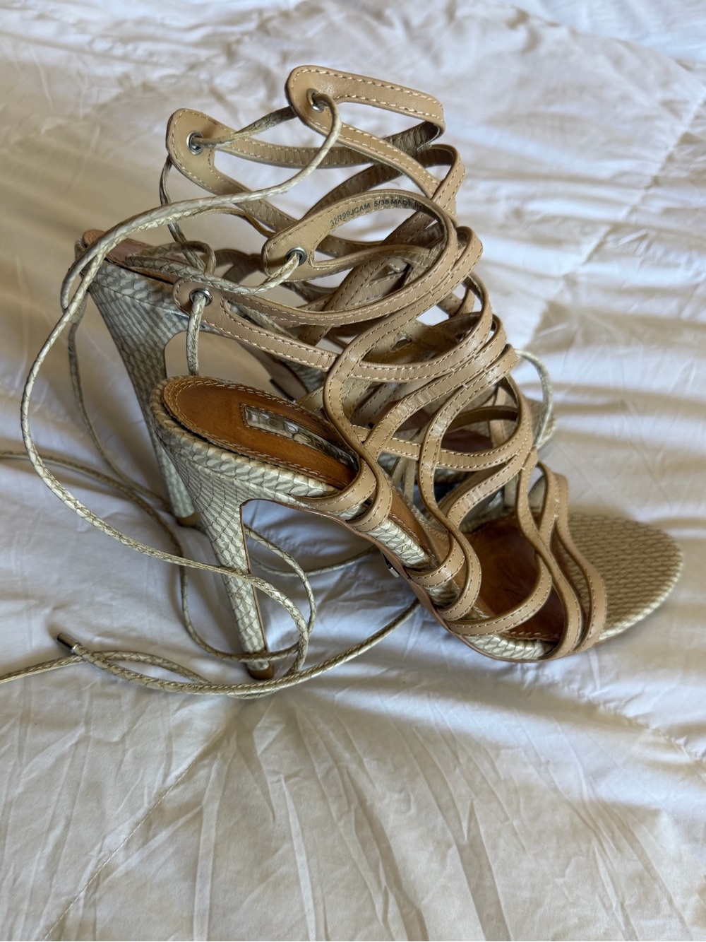 Topshop Snakeskin Leather Lace-up Sandals - nude